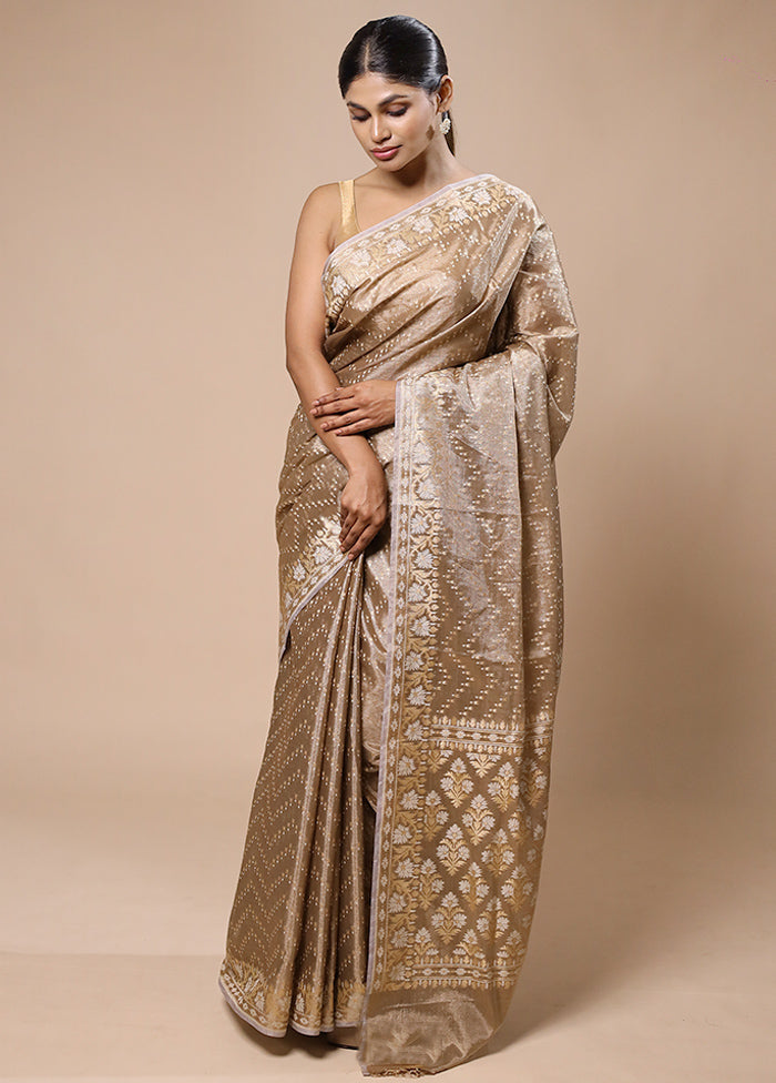 Brown Tissue Silk Saree With Blouse Piece