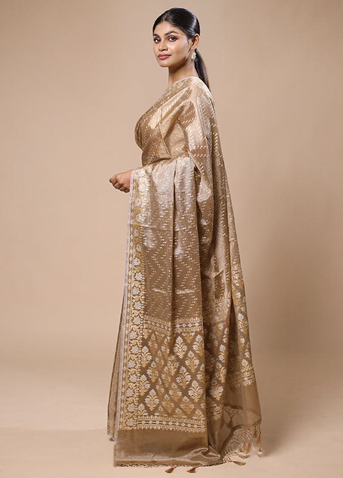 Brown Tissue Silk Saree With Blouse Piece