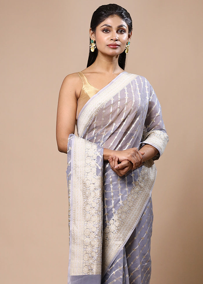 Purple Kora Silk Saree With Blouse Piece