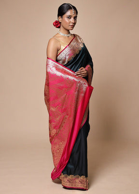 Green Banarasi Silk Saree With Blouse Piece