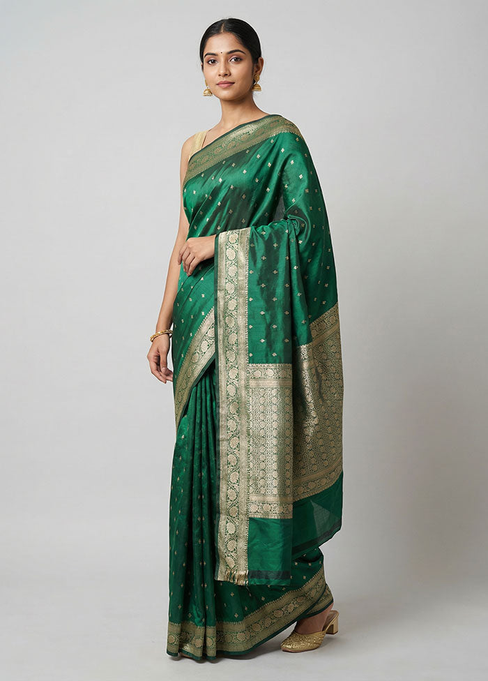 Green Handloom Katan Pure Silk Saree With Blouse Piece
