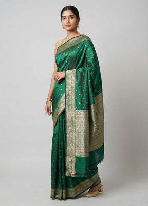 Green Handloom Katan Pure Silk Saree With Blouse Piece