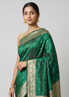 Green Handloom Katan Pure Silk Saree With Blouse Piece