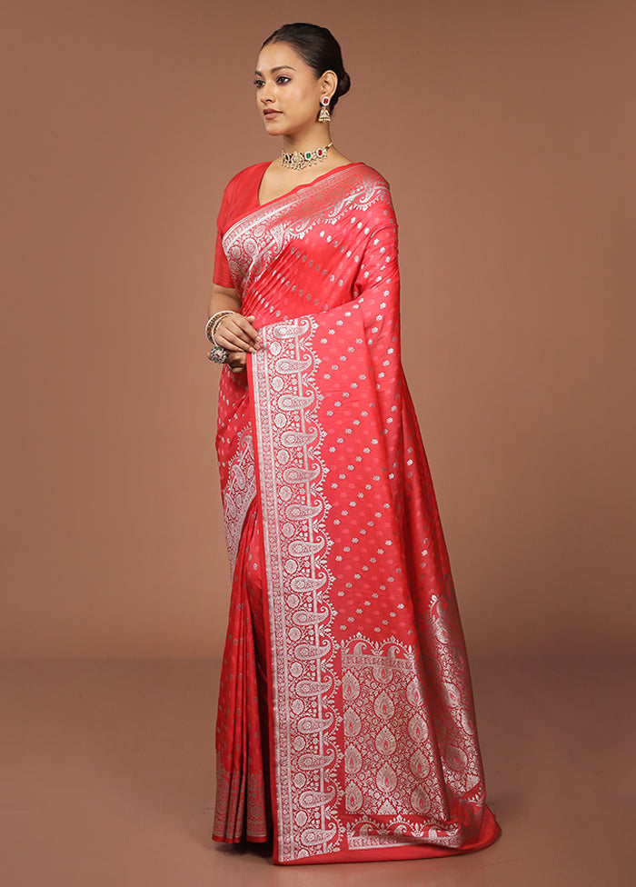Red Katan Silk Saree With Blouse Piece