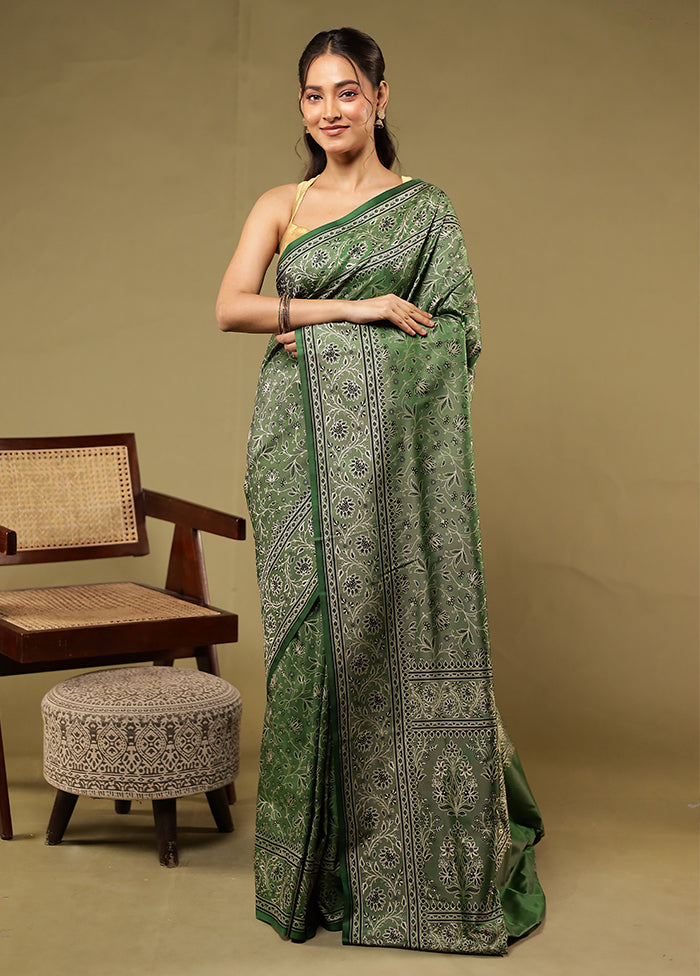 Green Katan Silk Saree With Blouse Piece