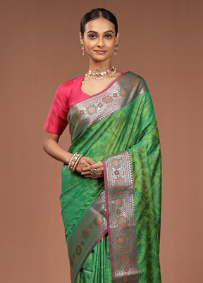 Green Dupion Silk Saree With Blouse Piece