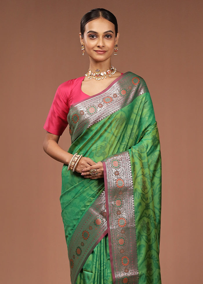Green Dupion Silk Saree With Blouse Piece