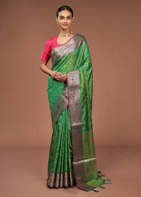 Green Dupion Silk Saree With Blouse Piece