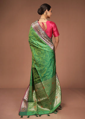 Green Dupion Silk Saree With Blouse Piece