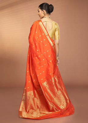 Orange Kanjivaram Silk Saree With Blouse Piece
