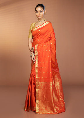 Orange Kanjivaram Silk Saree With Blouse Piece
