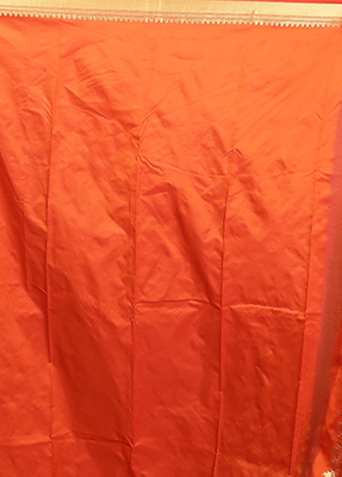 Orange Kanjivaram Silk Saree With Blouse Piece