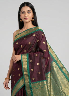 Maroon Kanjivaram Silk Saree With Blouse Piece
