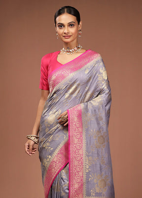 Grey Dupion Silk Saree With Blouse Piece