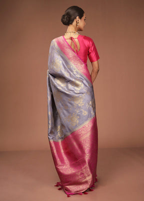Grey Dupion Silk Saree With Blouse Piece