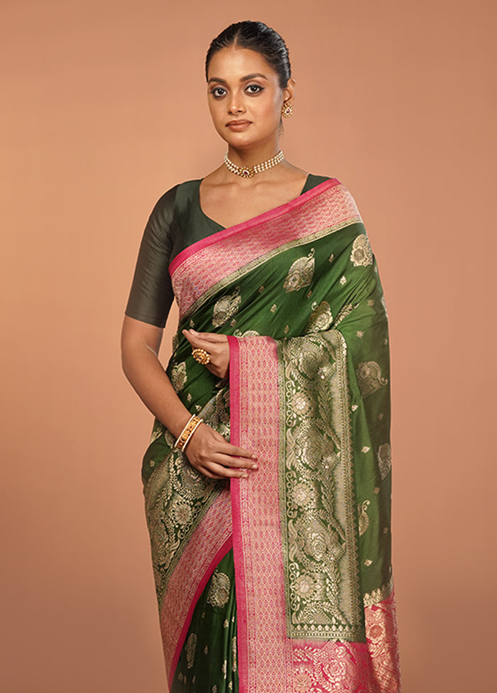 Green Dupion Silk Saree With Blouse Piece