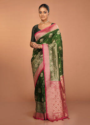 Green Dupion Silk Saree With Blouse Piece