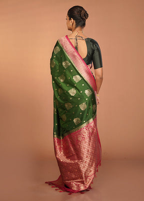 Green Dupion Silk Saree With Blouse Piece