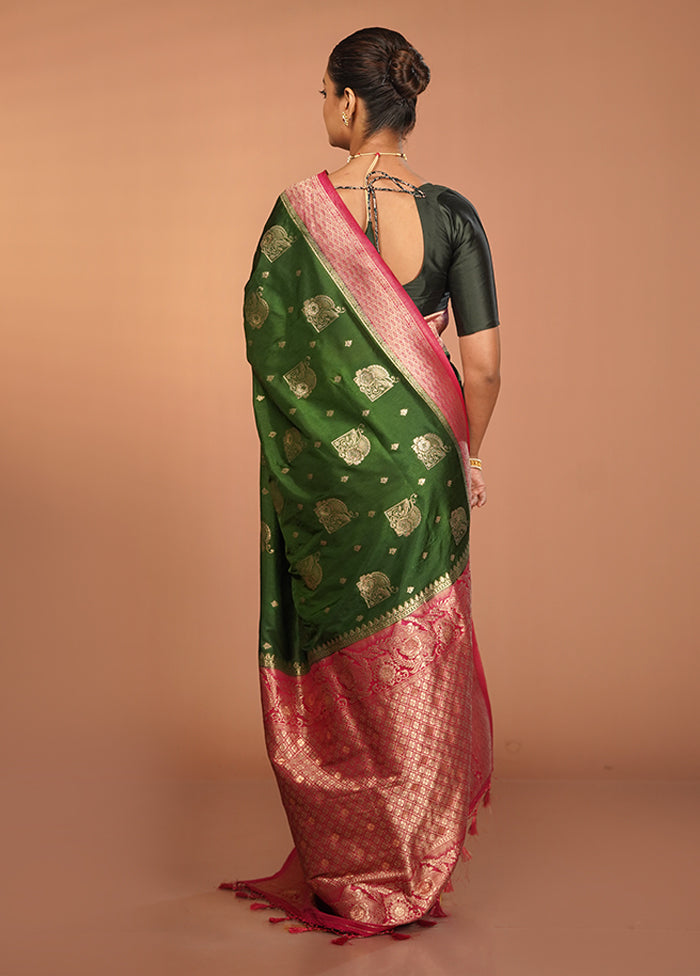 Green Dupion Silk Saree With Blouse Piece