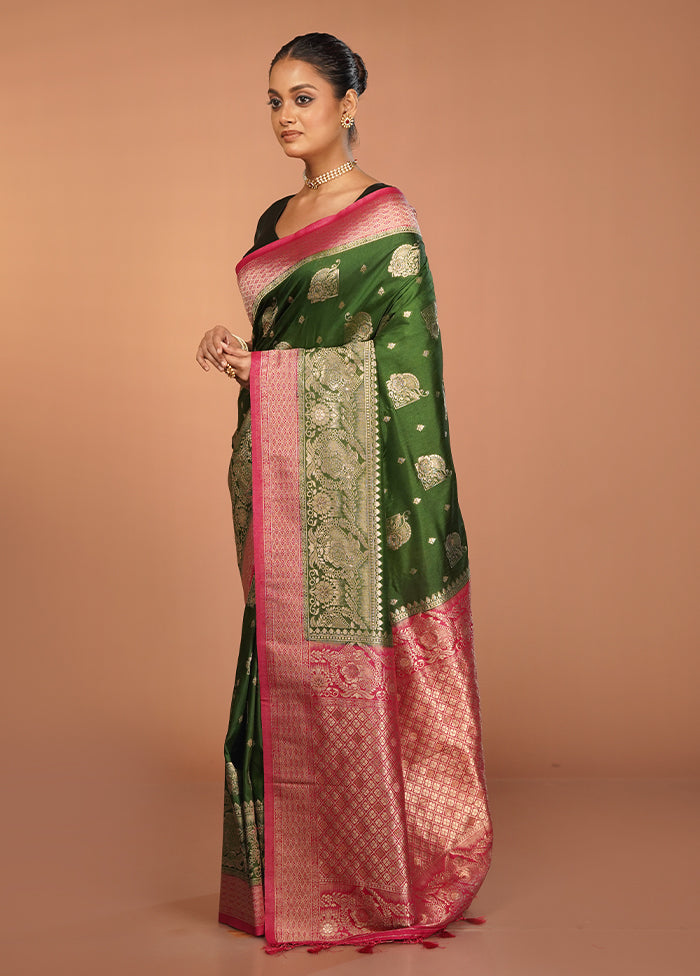Green Dupion Silk Saree With Blouse Piece