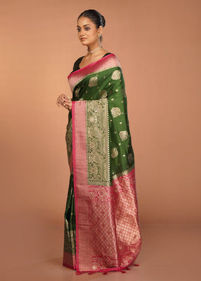 Green Dupion Silk Saree With Blouse Piece