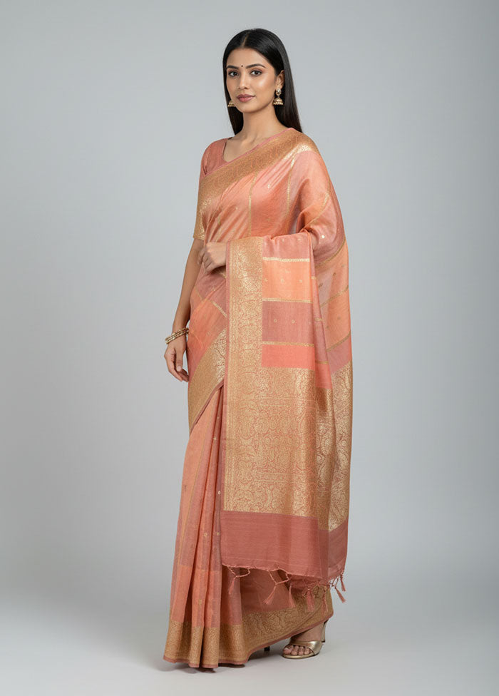 Pink Handloom Tussar Pure Silk Saree With Blouse Piece