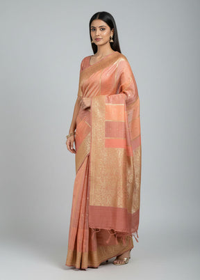 Pink Handloom Tussar Pure Silk Saree With Blouse Piece