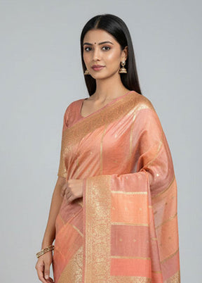 Pink Handloom Tussar Pure Silk Saree With Blouse Piece