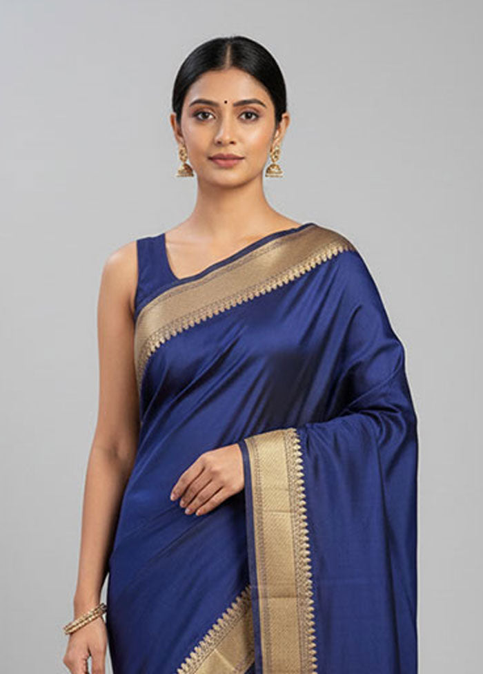 Blue Handloom Banarasi Pure Silk Saree With Blouse Piece