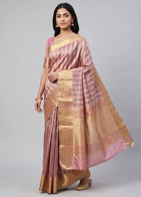 Pink Handloom Katan Pure Silk Saree With Blouse Piece