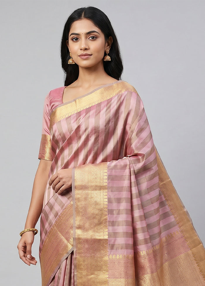 Pink Handloom Katan Pure Silk Saree With Blouse Piece