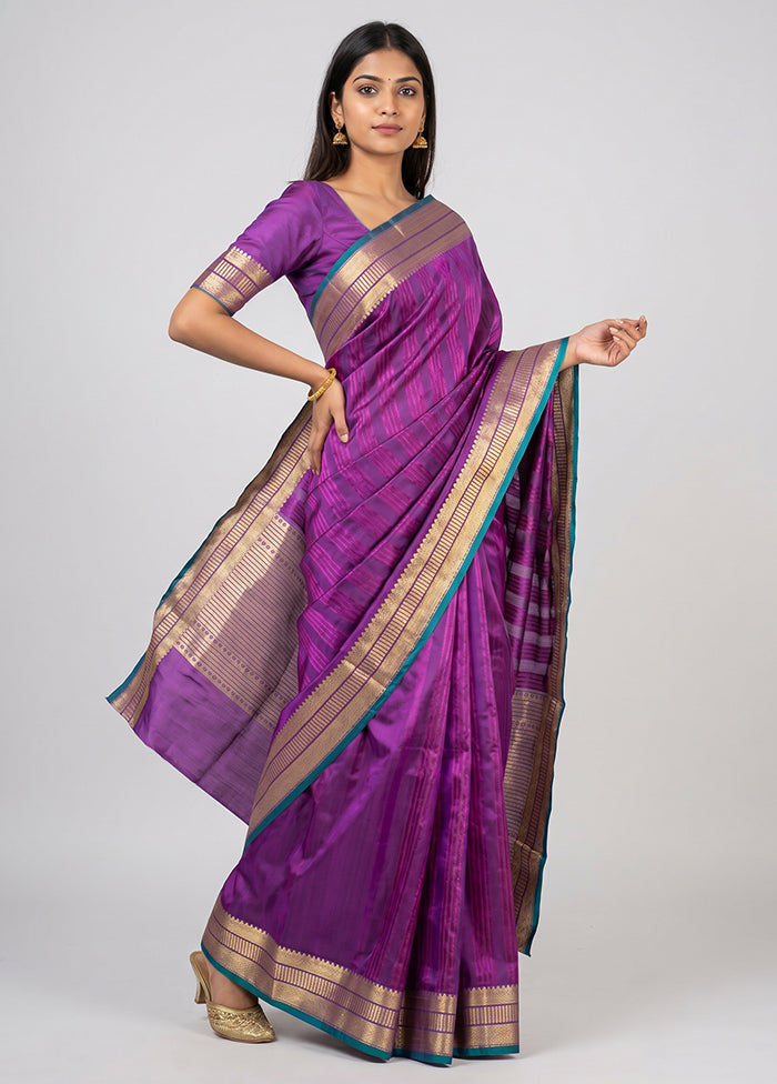 Purple Handloom Katan Pure Silk Saree With Blouse Piece