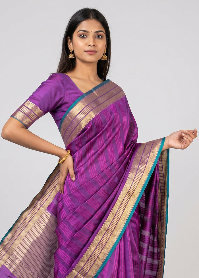 Purple Handloom Katan Pure Silk Saree With Blouse Piece