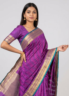 Purple Handloom Katan Pure Silk Saree With Blouse Piece