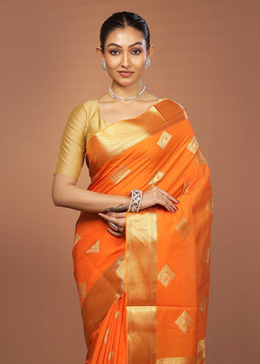 Orange Kanjivaram Silk Saree With Blouse Piece