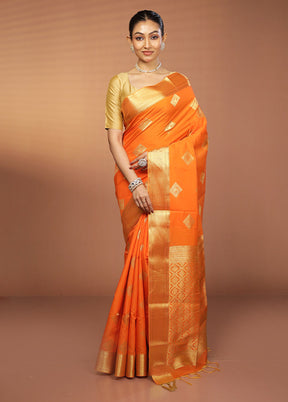 Orange Kanjivaram Silk Saree With Blouse Piece
