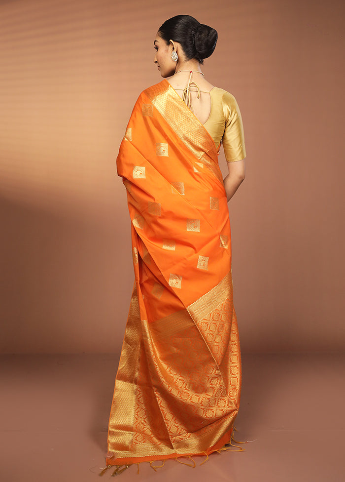 Orange Kanjivaram Silk Saree With Blouse Piece