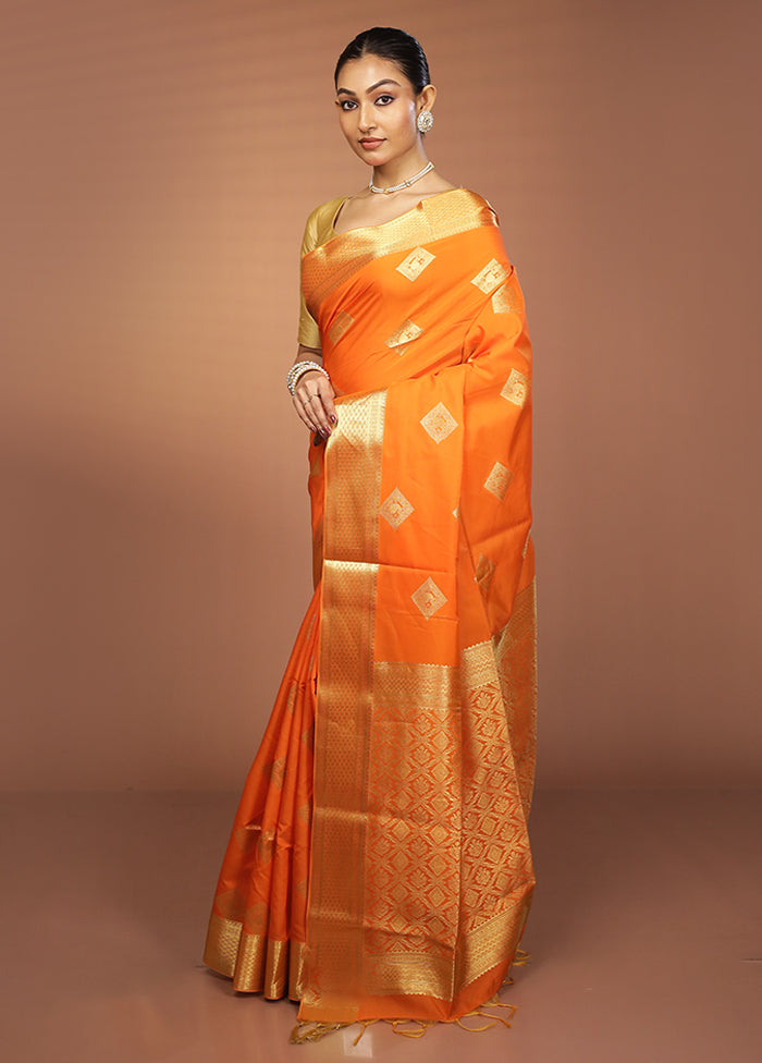 Orange Kanjivaram Silk Saree With Blouse Piece