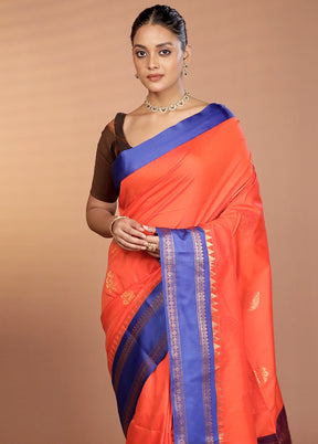 Orange Kanjivaram Silk Saree With Blouse Piece