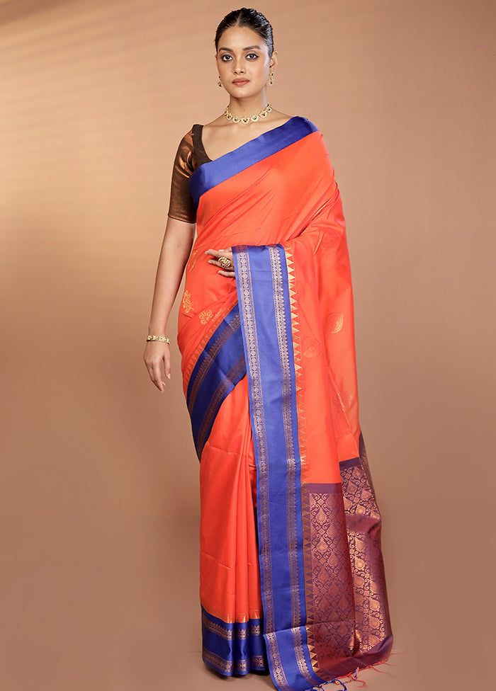 Orange Kanjivaram Silk Saree With Blouse Piece