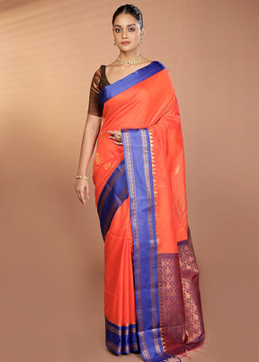 Orange Kanjivaram Silk Saree With Blouse Piece