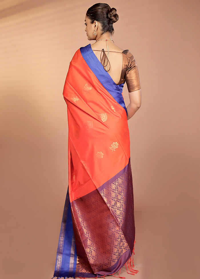 Orange Kanjivaram Silk Saree With Blouse Piece