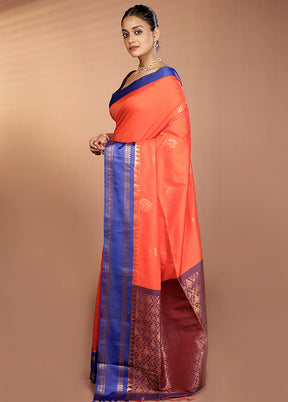 Orange Kanjivaram Silk Saree With Blouse Piece