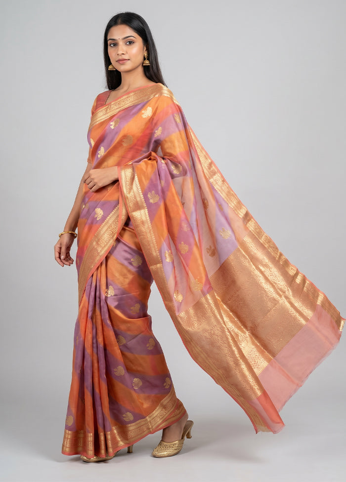 Multicolor Handloom Kora Pure Silk Saree With Blouse Piece