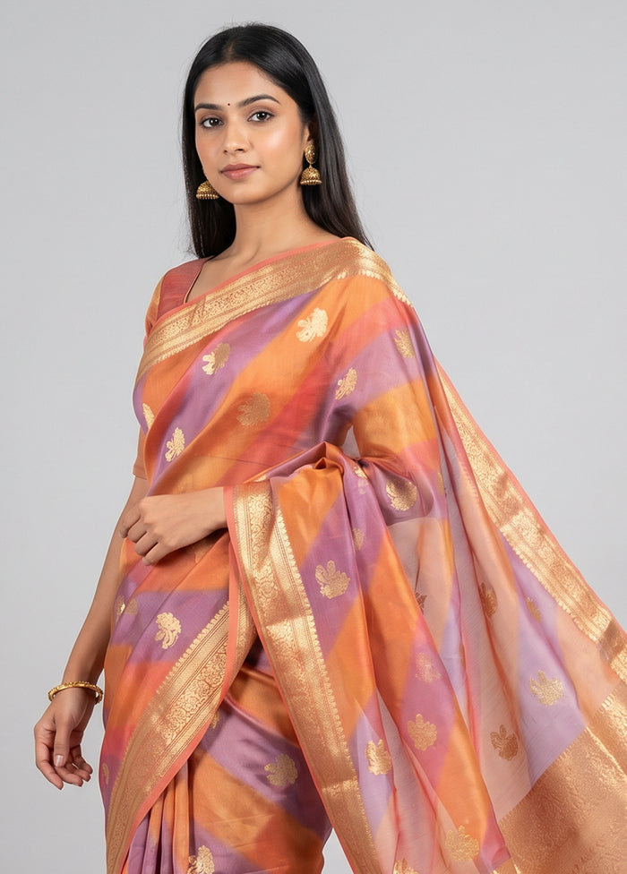 Multicolor Handloom Kora Pure Silk Saree With Blouse Piece
