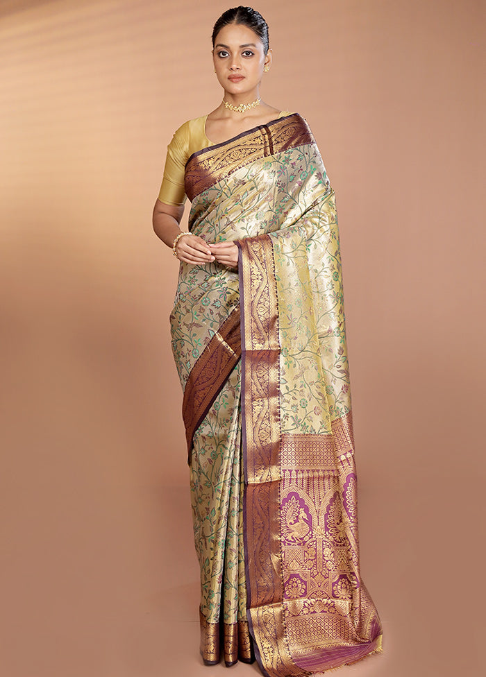 Gold Kanjivaram Silk Saree With Blouse Piece