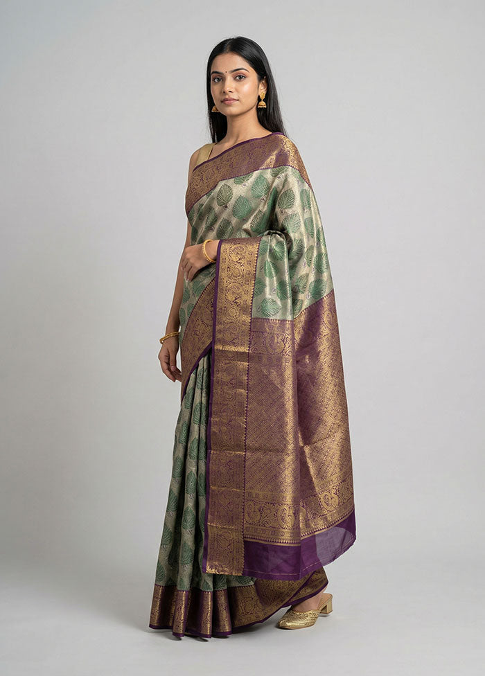 Gold Kanjivaram Silk Saree With Blouse Piece
