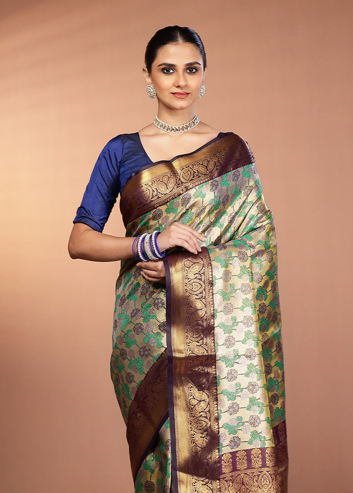 Gold Kanjivaram Silk Saree With Blouse Piece