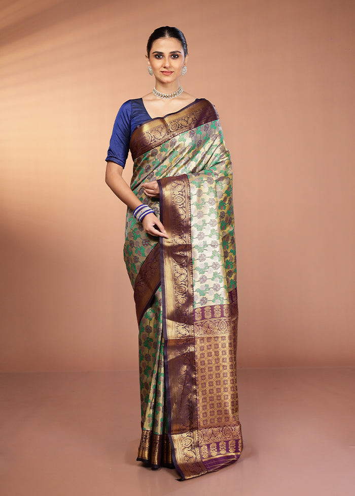 Gold Kanjivaram Silk Saree With Blouse Piece