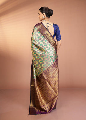 Gold Kanjivaram Silk Saree With Blouse Piece